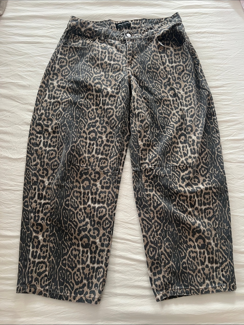 Ashley Mason Tan and Black Leopard barrel Wide Leg Jeans